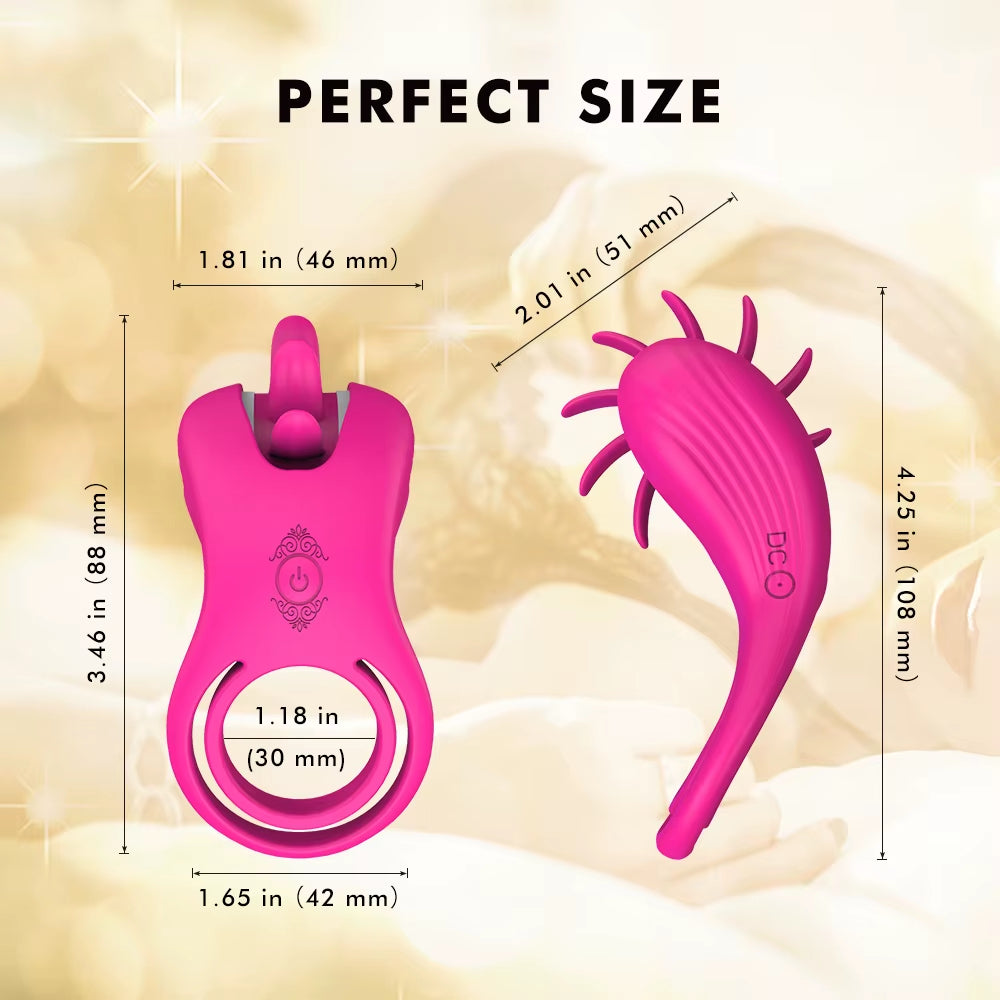 Rotating Vibration Magic Tongue Lock Ring for Couples Sexual Pleasure Masturbation Clitoral Stimulation