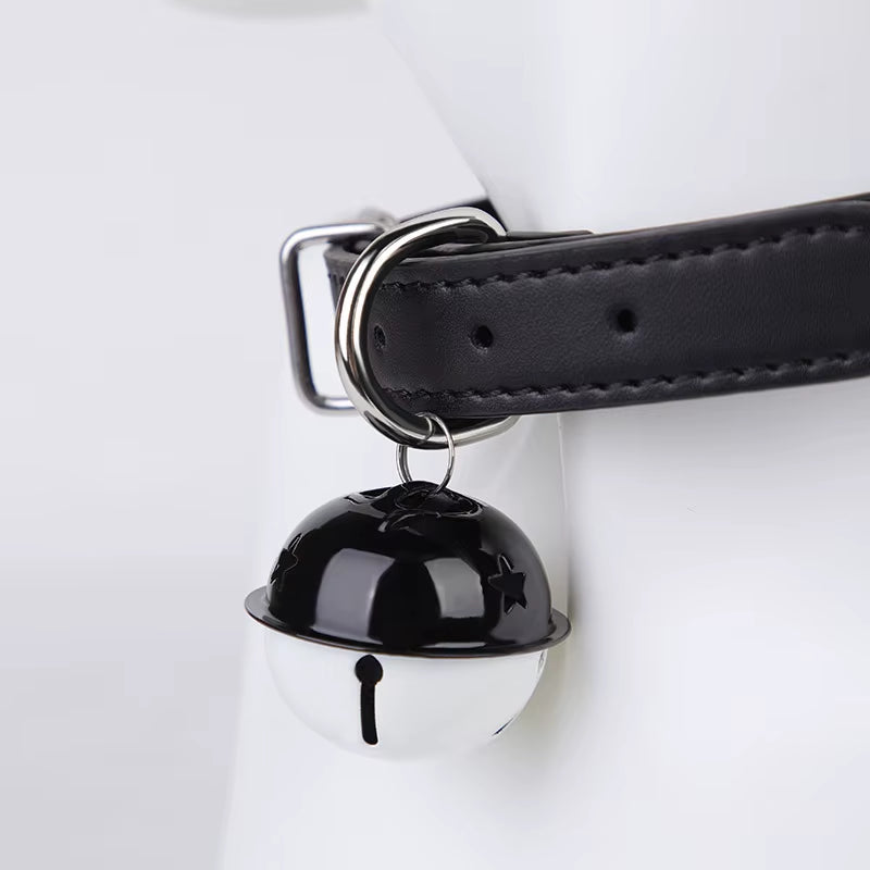 BDSM Cat Bell Collar for Women Adjustable Leather Choker Necklace with Ring for Leash Pet Play Role Play Fantasy Cock Ring