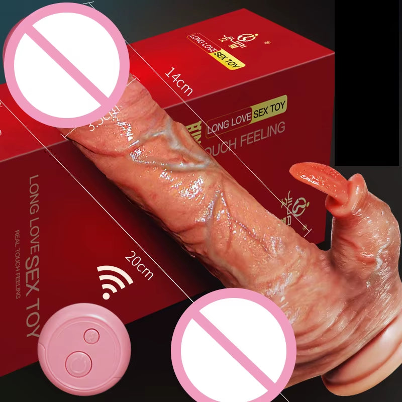 Rechargeable Vibrator Dildo 7 Modes Vibrating Telescopic Remote Control Heating Realistic Dildo with Licking Tongue for Women