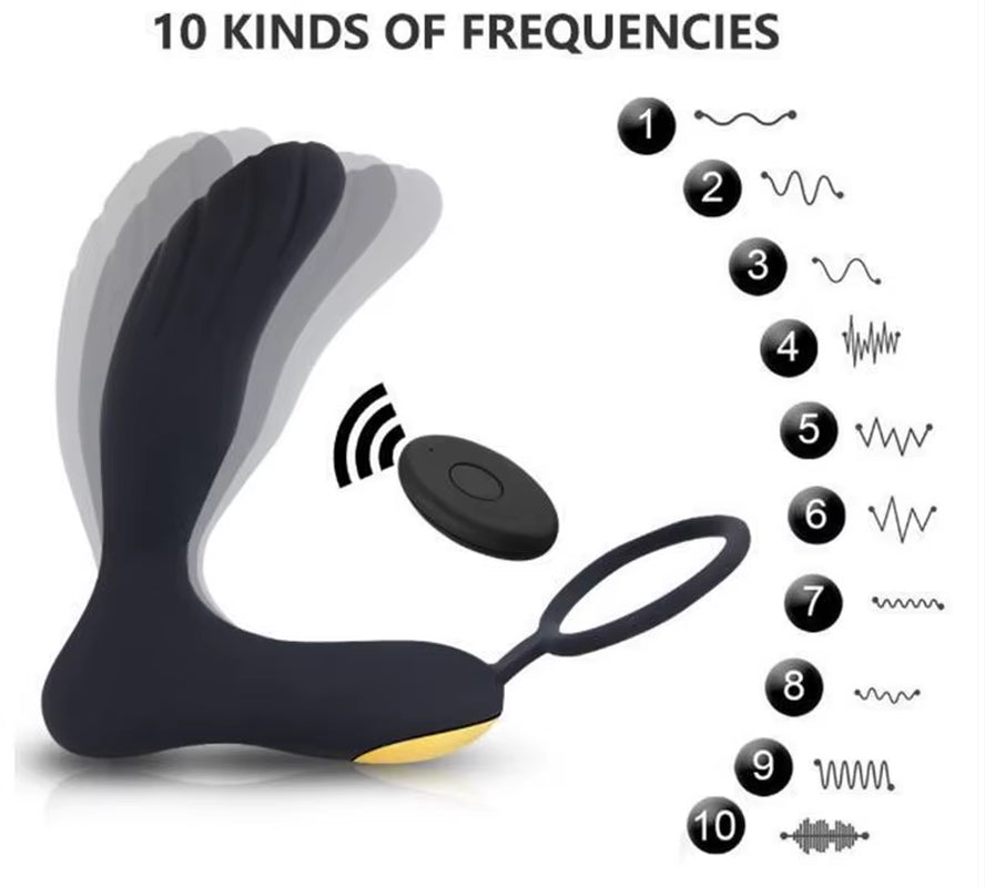Butt Plug with Cock Ring Wireless Remote Control Male Anal Toy Prostate Massager Anal Vibrator