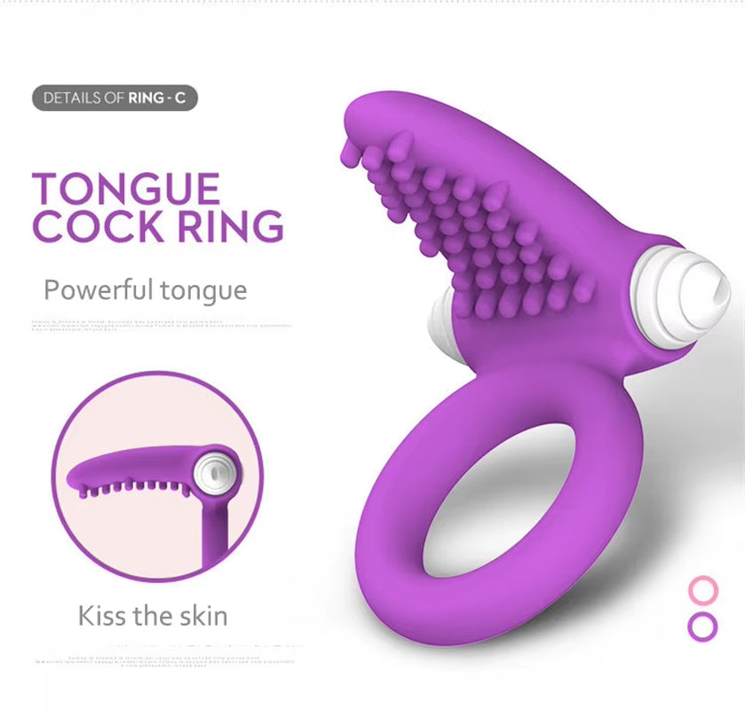 Dolphin Sex Delay Rings with Clitoral Stimulation G Spot Clit Licking Tongue Vibrating Cock Ring for male and Couples