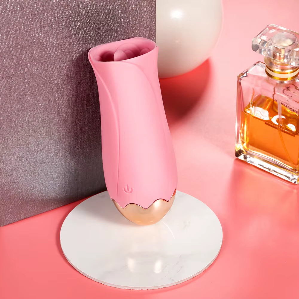 Women Massage Private Silicone Clitoral Tongue Pink Flower Vibrator 