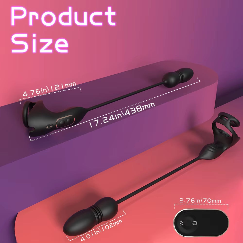 Double Ring Locking & Vibration Remote Control Telescopic Insertion Prostate Massage for Couples Anal Cock Ring
